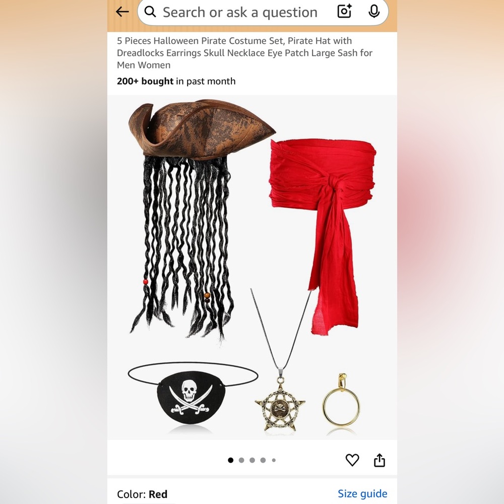 Pirate Costume Set with Red Sash